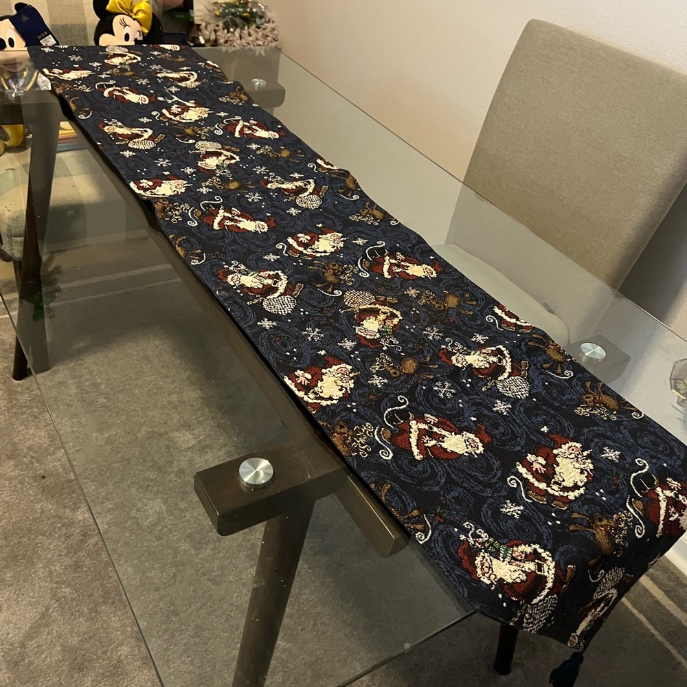 Festive Santa Table Runner - Blue and White